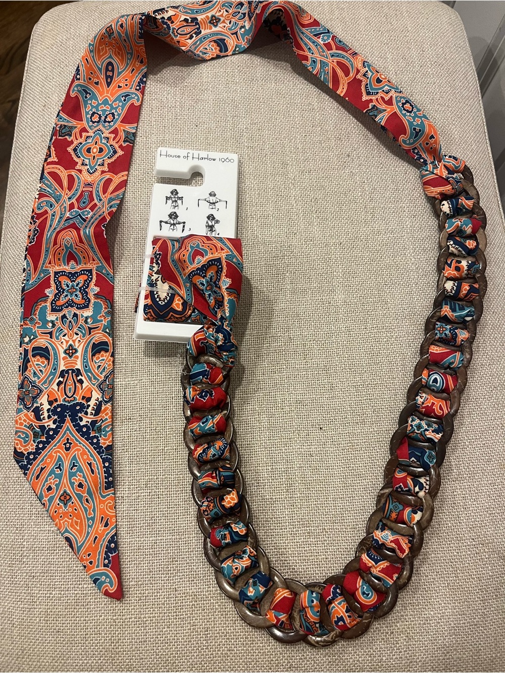 NWT House of Harlow 1960 Red & Teal Paisley Chain-Link Scarf Belt- One Size